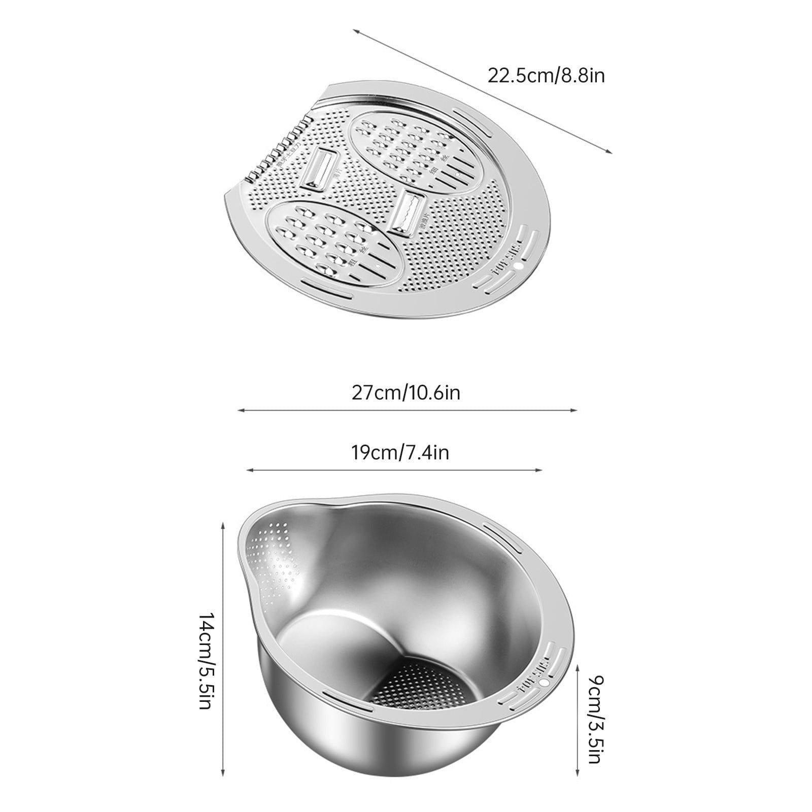 Bassin en Acier Inoxydable Multifonction 3-en-1 avec Râpe
