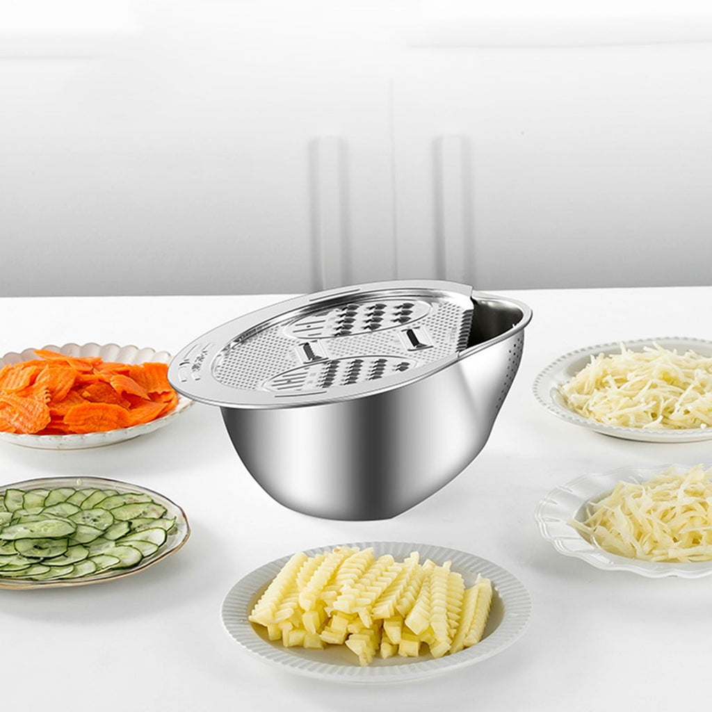 Bassin en Acier Inoxydable Multifonction 3-en-1 avec Râpe